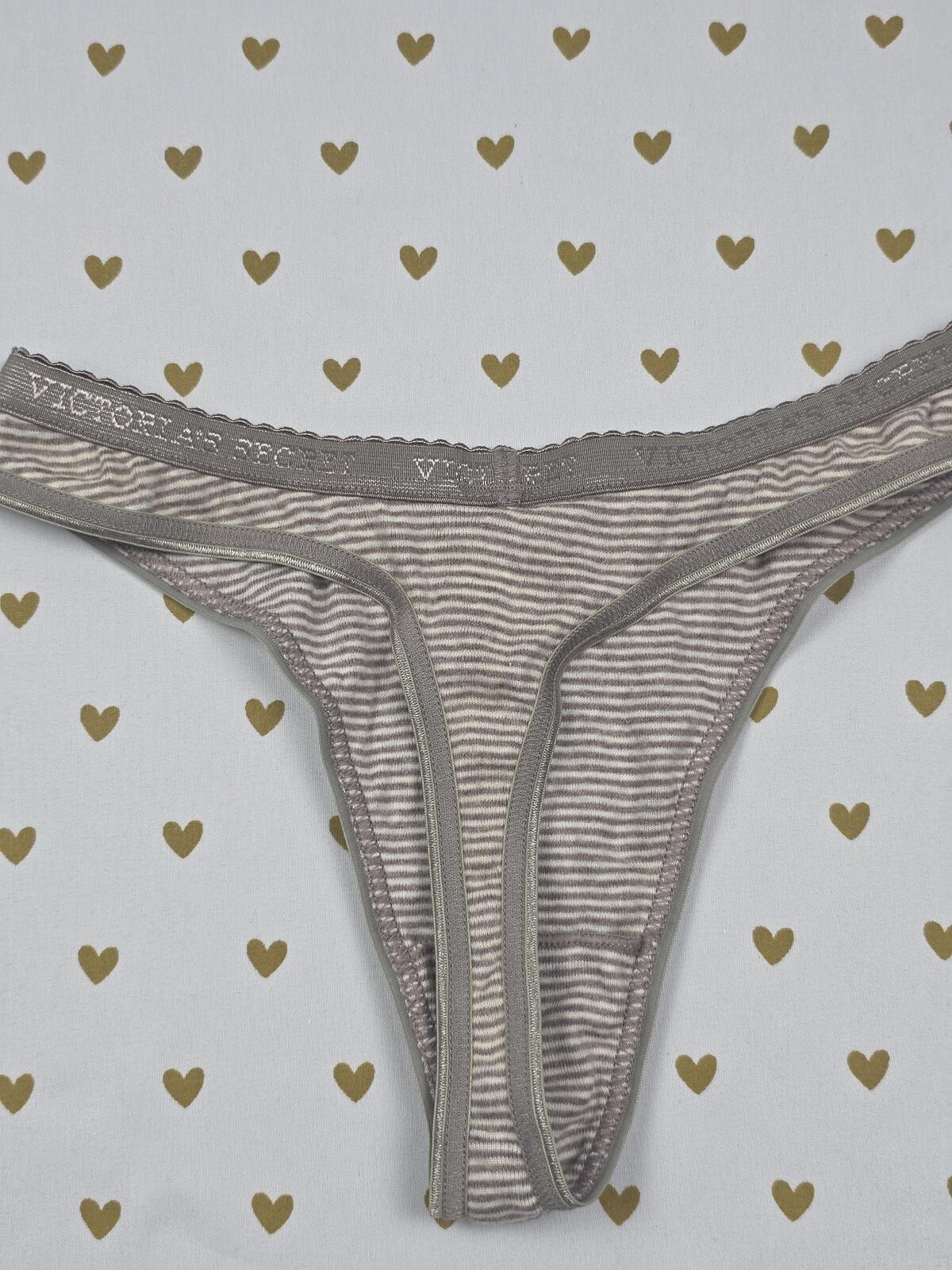 Victorias Secret NEW NWT Striped  100% Cotton Vintage Low Rise THONG Small