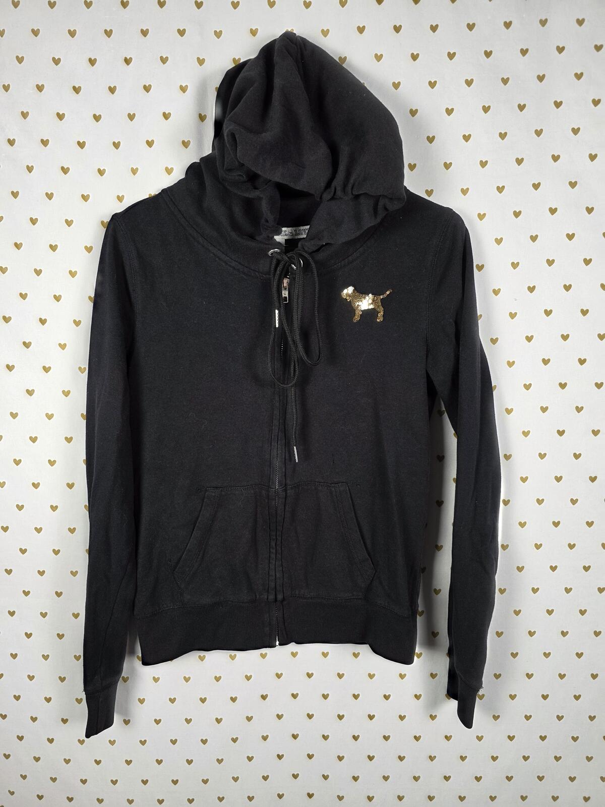 Victorias Secret Pink Gold Bling Sequined LOVE Hoodie Jacket XS