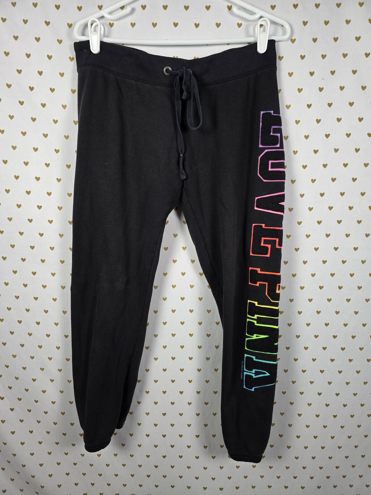 Victorias Secret Pink VINTAGE HTF Rainbow Embroidered SET Hoodie Sweats SMALL