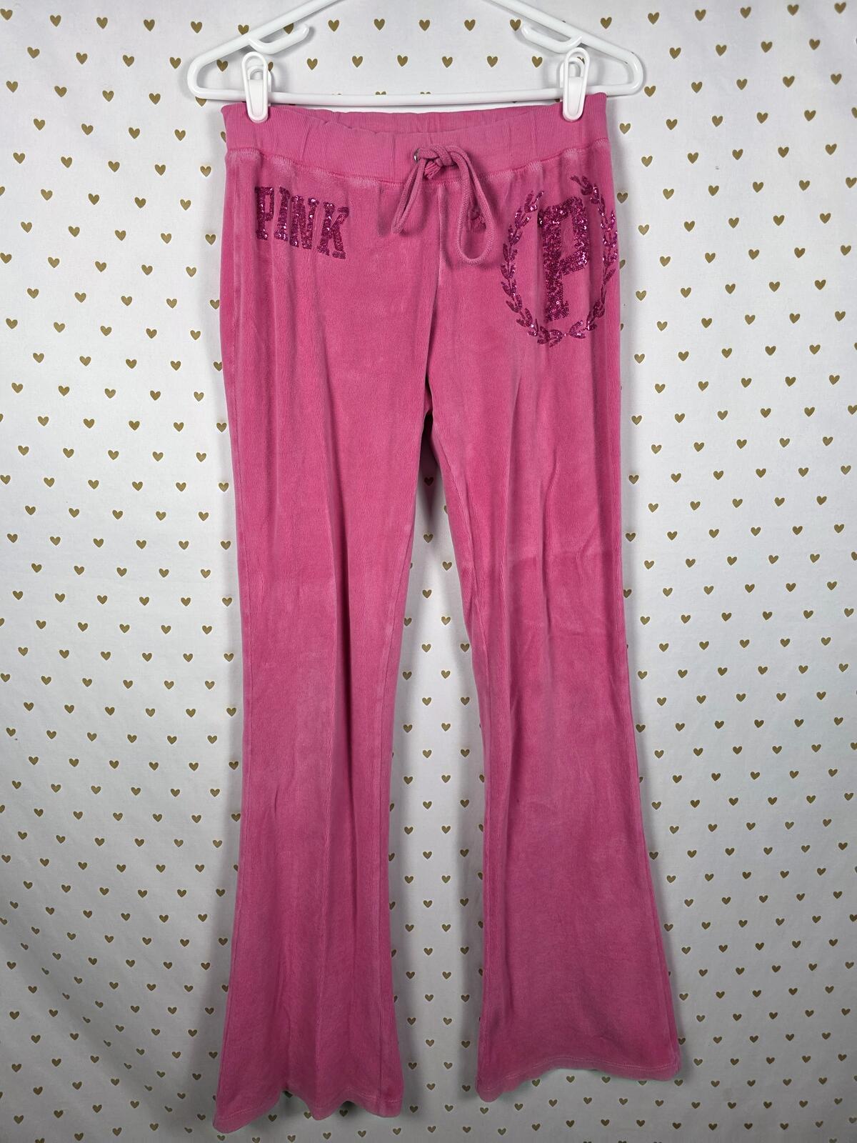 Victorias Secret PINK Velour Vintage Y2k Bling Pocket Sweats Flared y2k SMALL