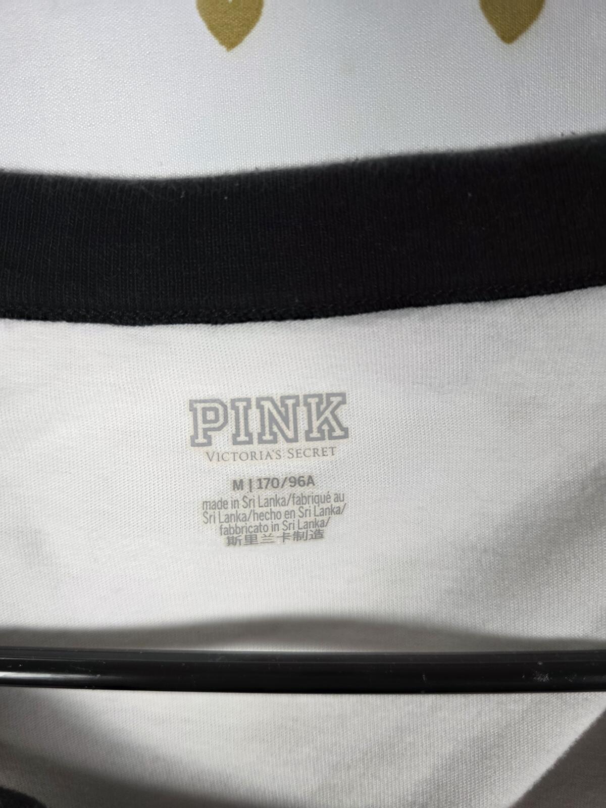 Victorias Secret PINK Ringer Rainbow Logo Tee Shirt MEDIUM