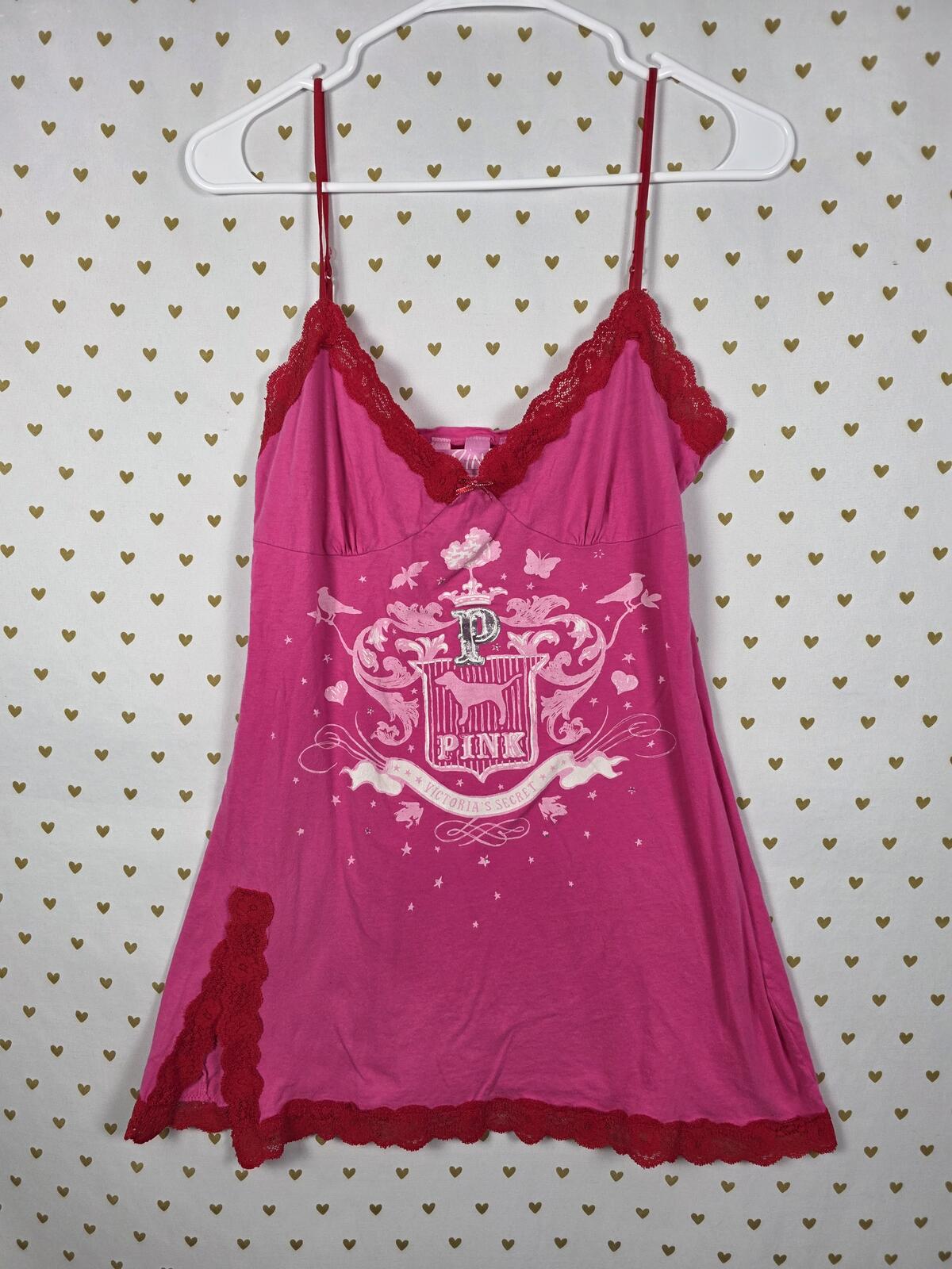 Vintage Victoria's Secret PINK Tank Dress HTF Bling Lace Crest Graphic Y2K M