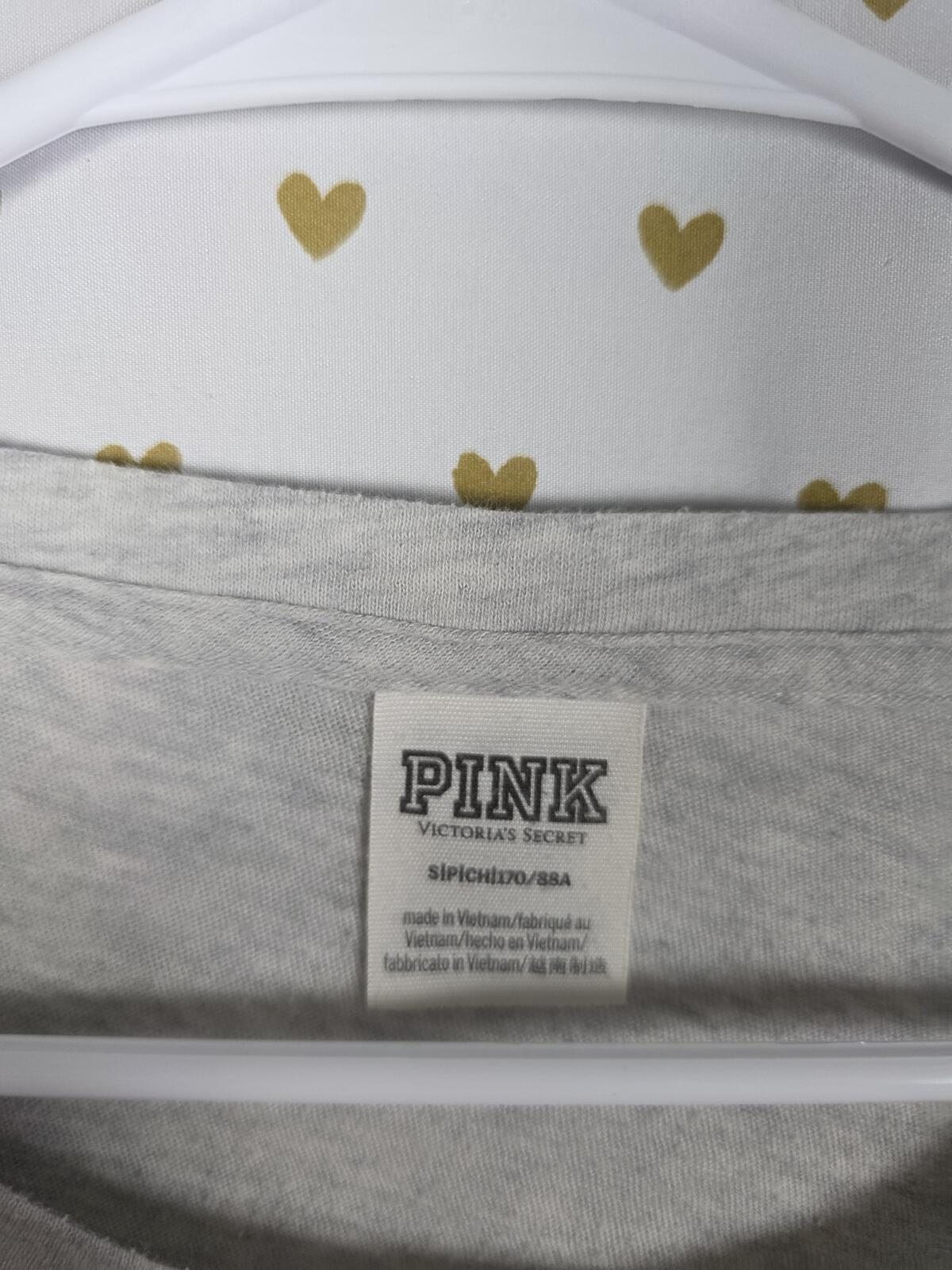 Victoria's Secret PINK Gray Long Sleeve Sequin Logo Tropical Leaf Bling Top SM