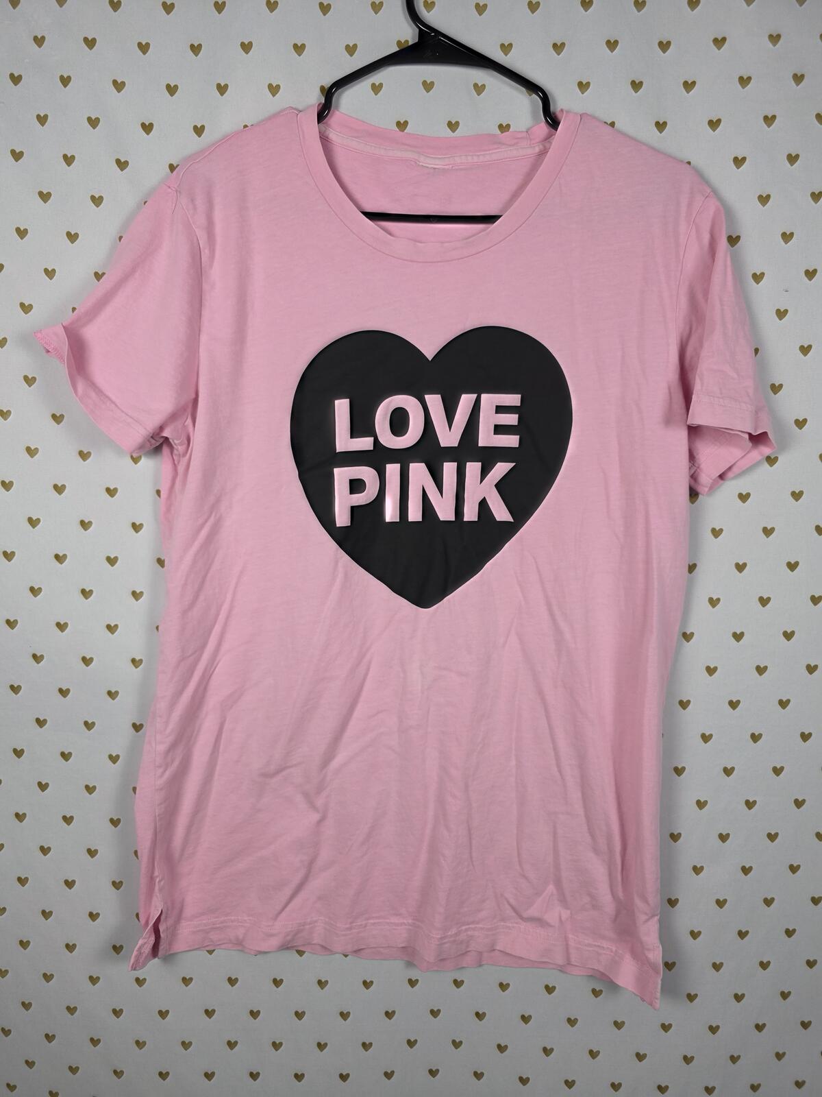 Victorias Secret PINK Heart Campus Originals tee shirt Love LARGE