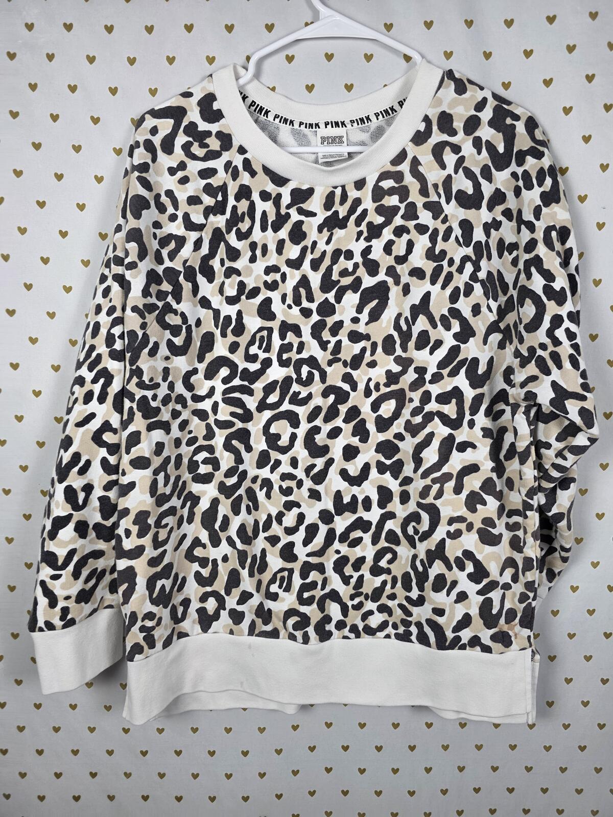 Victorias Secret Pink Cheetah Leopard crew sweater shirt Animal Print MEDIUM