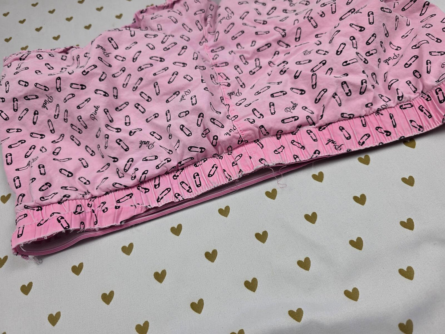 Vintage Victoria's Secret PINK Boxer Shorts SMALL Pink Safety Pin Print Lounge