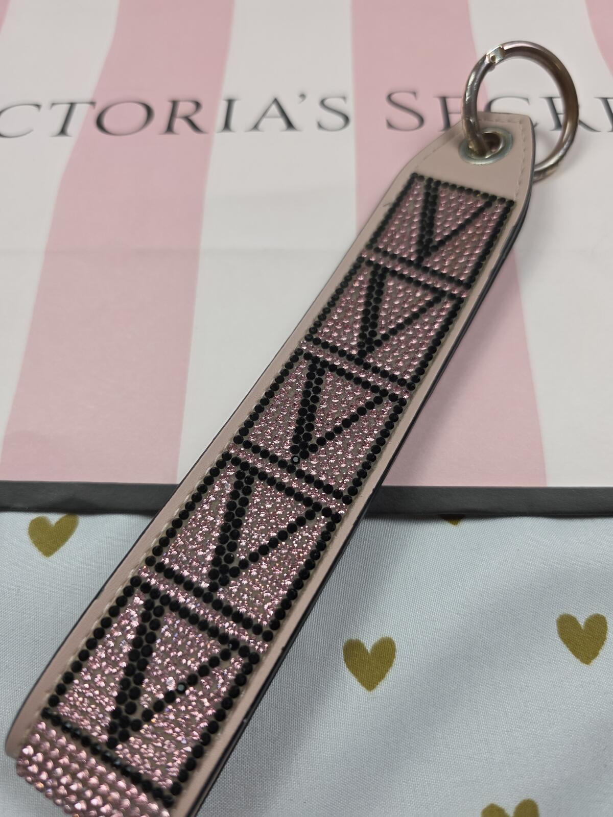 Victorias Secret Bling Wristlet Keychain Strap Rhinestone Logo