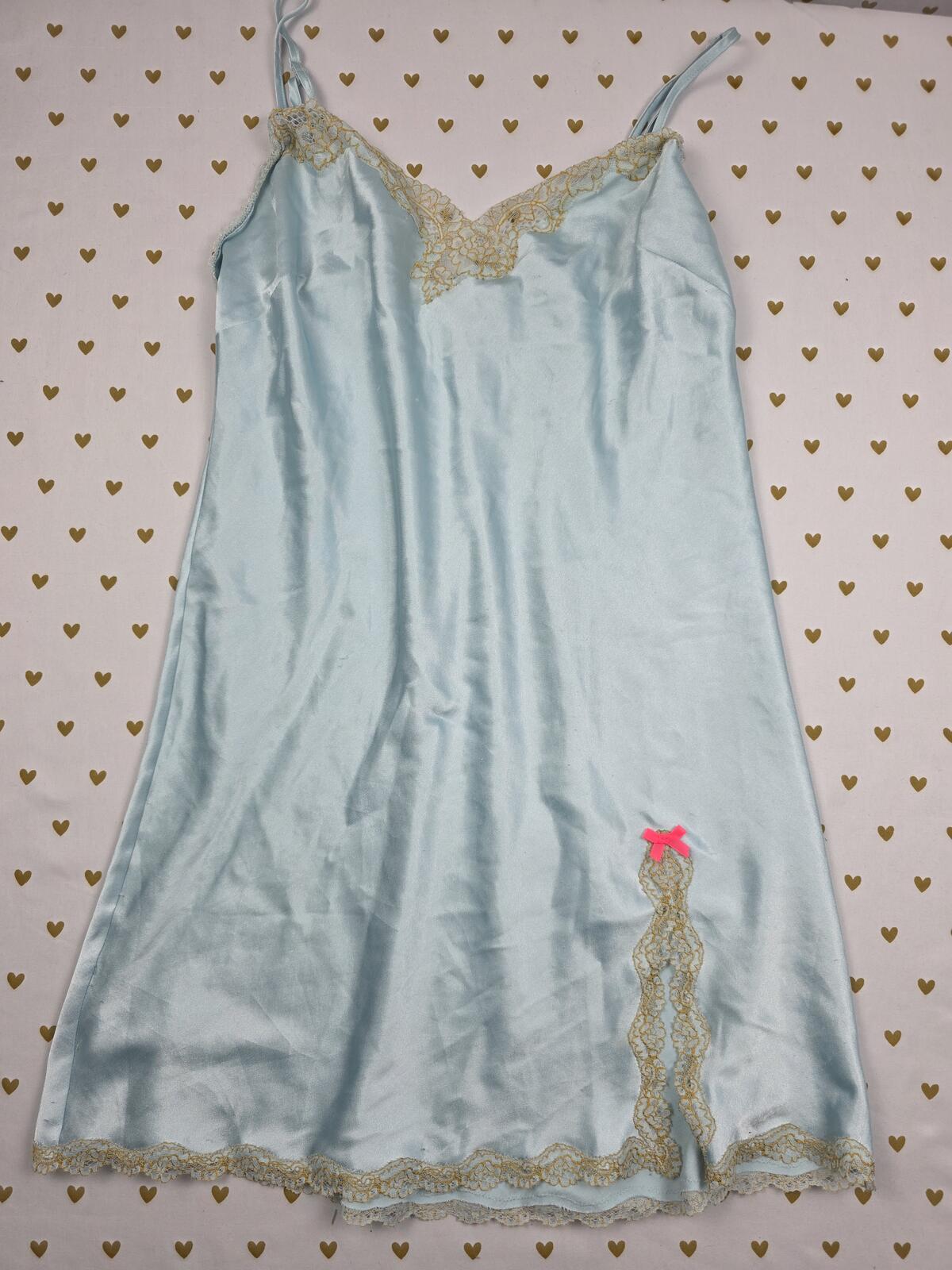 Victorias Secret light Blue Satin Slilp Dress Nightie Lingerie SMALL Blue