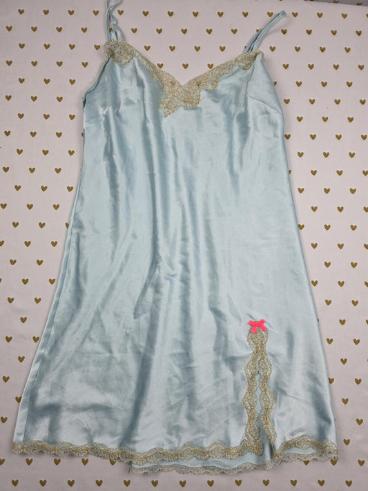 Victorias Secret light Blue Satin Slilp Dress Nightie Lingerie SMALL Blue