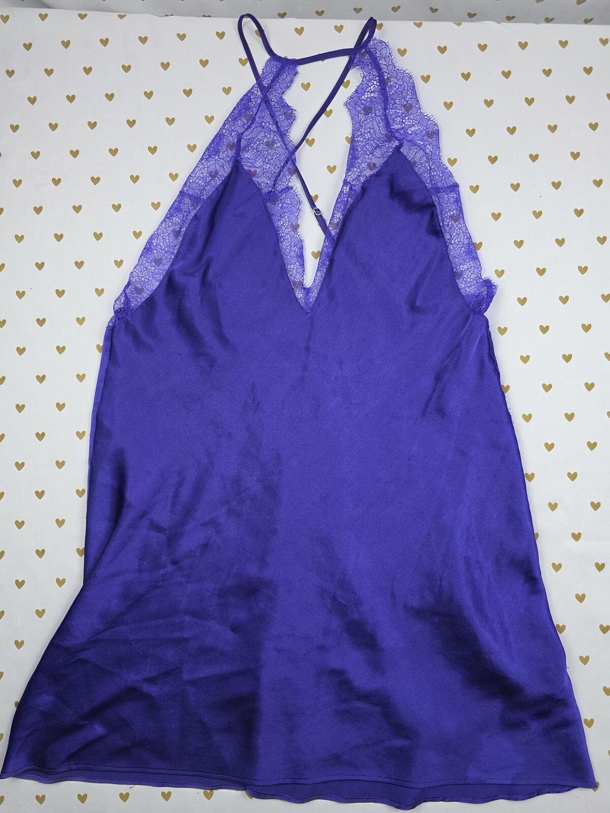 Victorias Secret Purple Blue strappy Satin Slip Dress Nightie MEDIUM