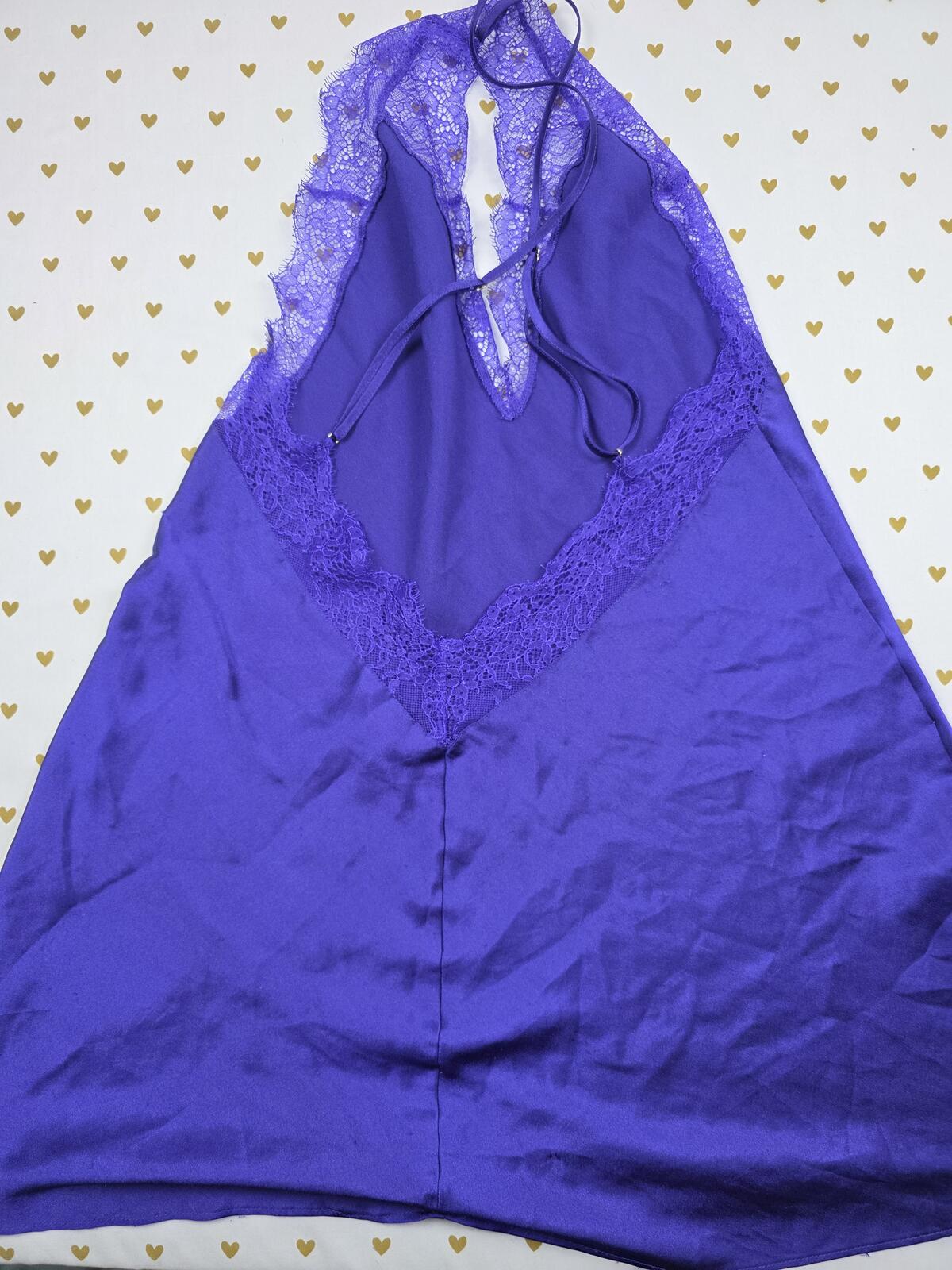 Victorias Secret Purple Blue strappy Satin Slip Dress Nightie MEDIUM