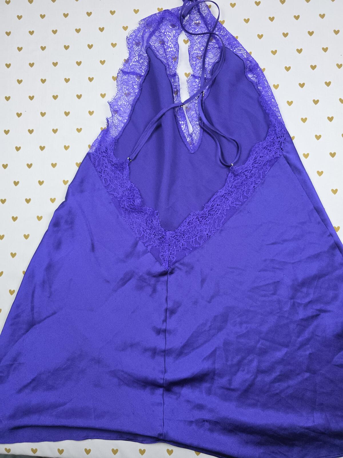 Victorias Secret Purple Blue strappy Satin Slip Dress Nightie MEDIUM