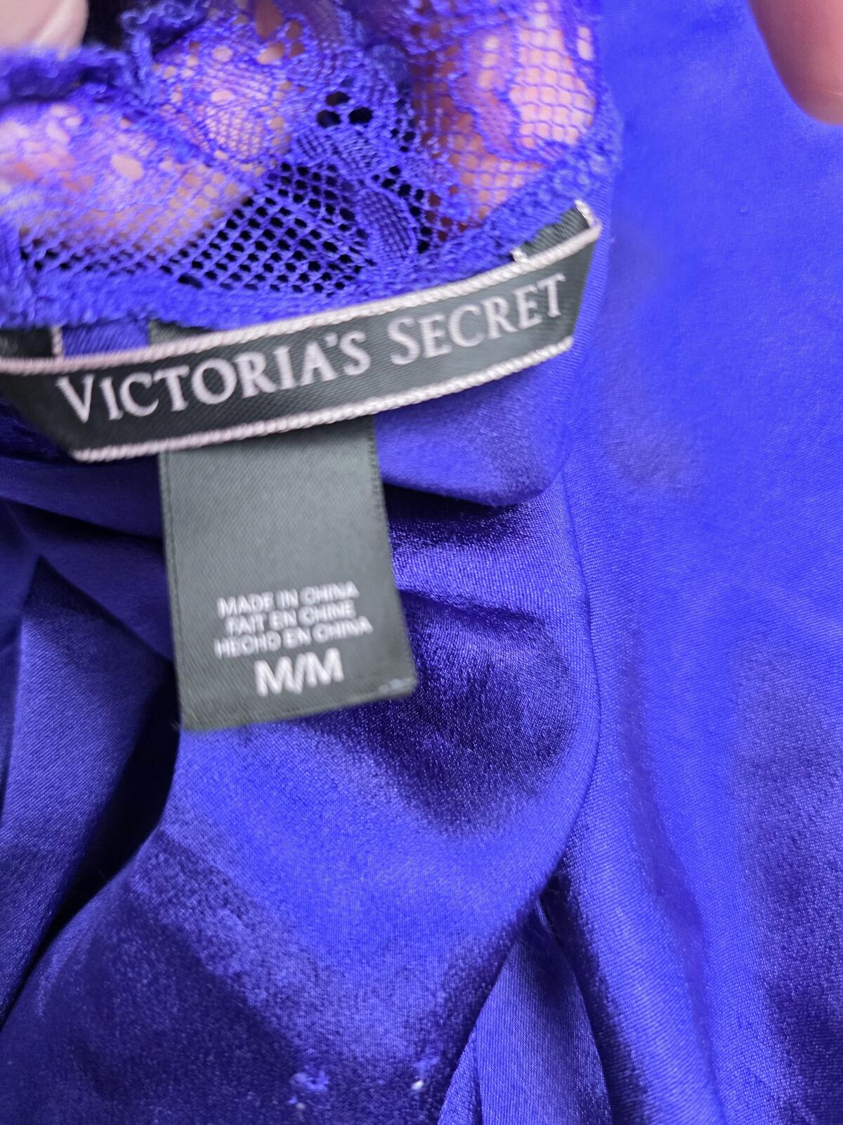 Victorias Secret Purple Blue strappy Satin Slip Dress Nightie MEDIUM