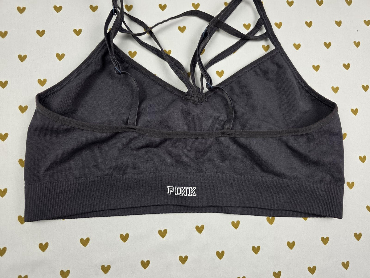 Victorias Secret Pink Grey Stretchy Sports Bra Large Bralette Bra Top Tank
