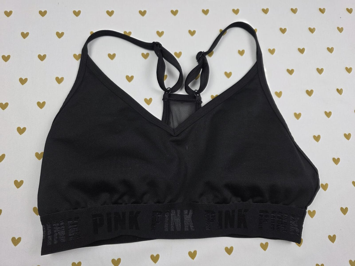 Victorias Secret Pink Black Active Sports Bra SMALL  Bralette Bra Top Tank