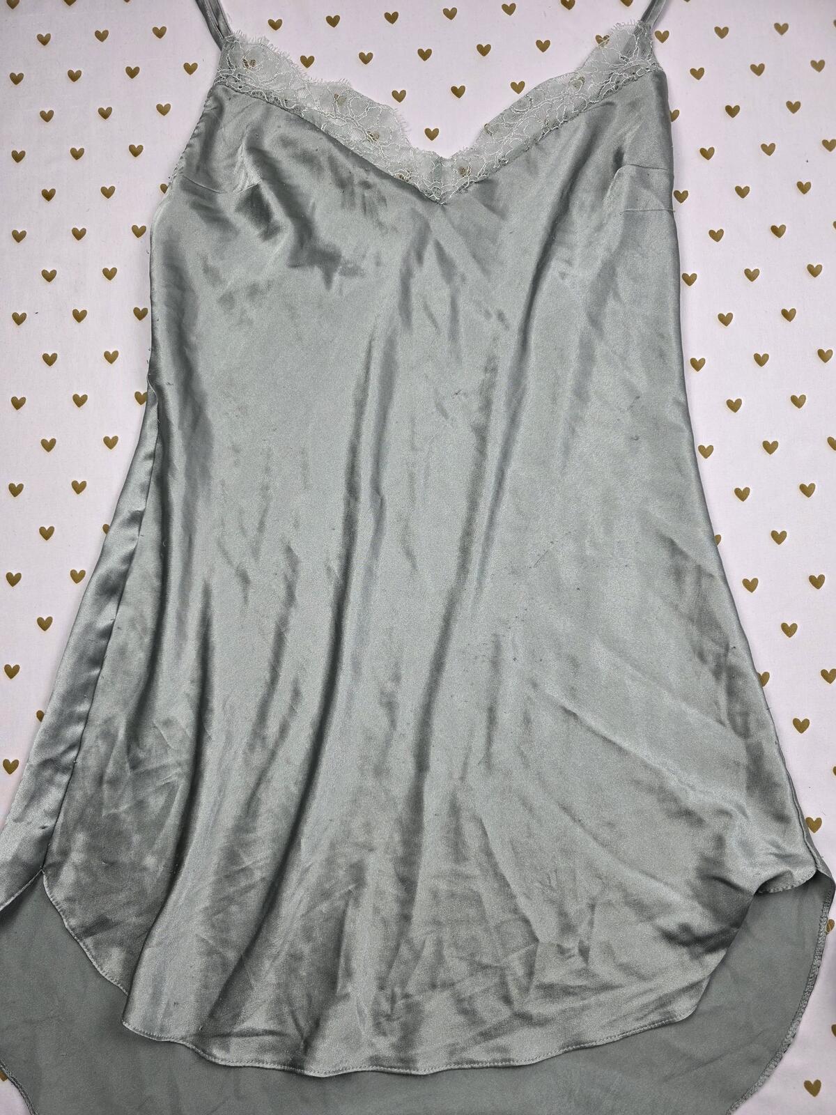 Victorias Secret Grey Satin Slip Dress Lingerie Nightie Medium
