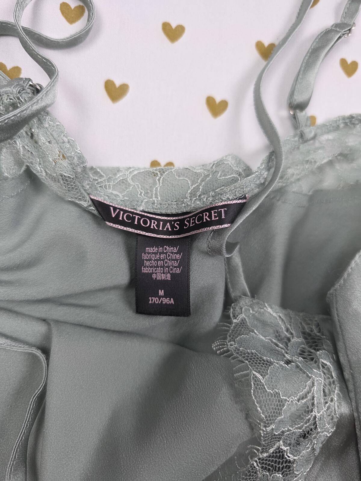 Victorias Secret Grey Satin Slip Dress Lingerie Nightie Medium