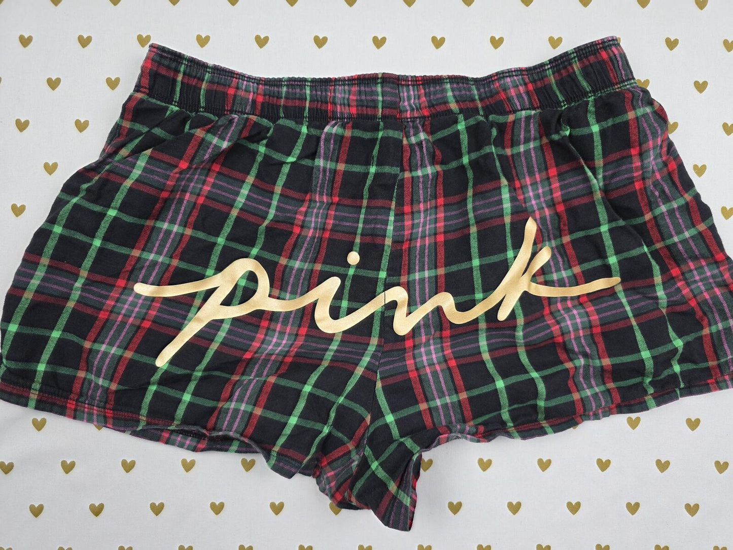 Victorias Secret PINK Logo butt Plaid XS  Sleep Shorts Boxers Pajama Bottoms