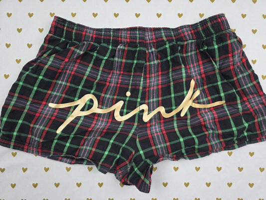 Victorias Secret PINK Logo butt Plaid XS  Sleep Shorts Boxers Pajama Bottoms