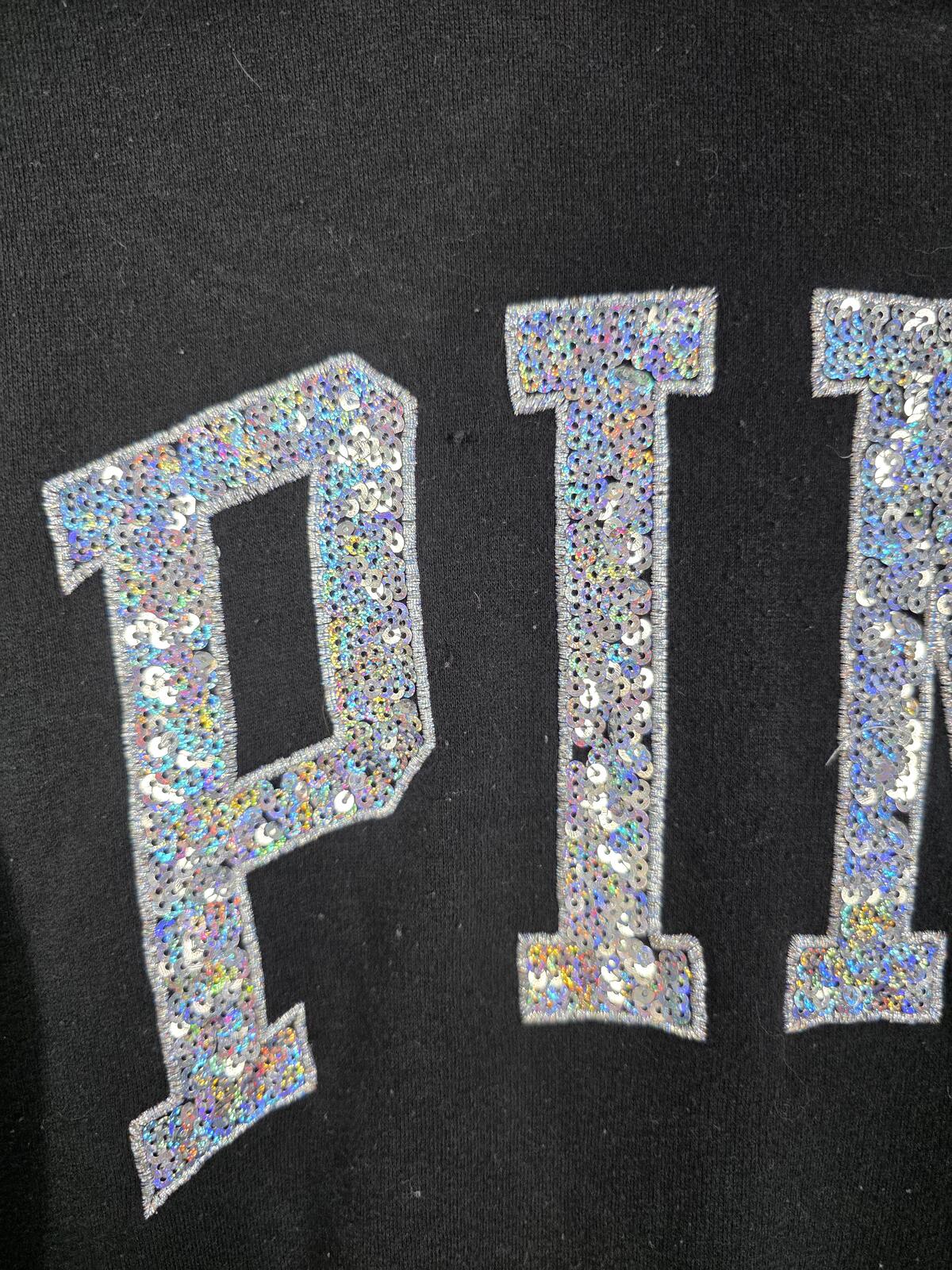 PINK Victoria's Secret Watercolor Sequin Logo Hoodie Black Oversized Pullover XS
