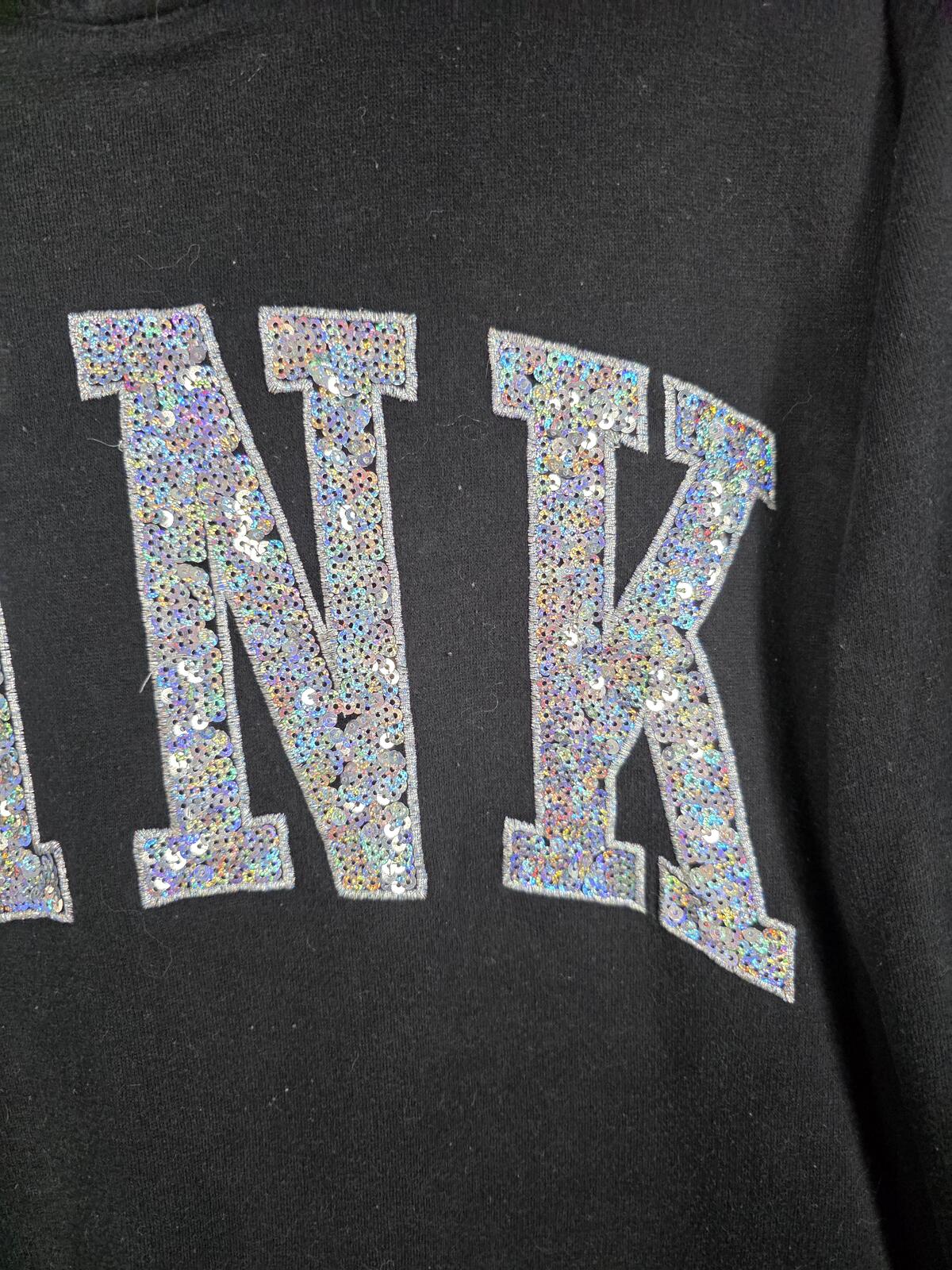 PINK Victoria's Secret Watercolor Sequin Logo Hoodie Black Oversized Pullover XS