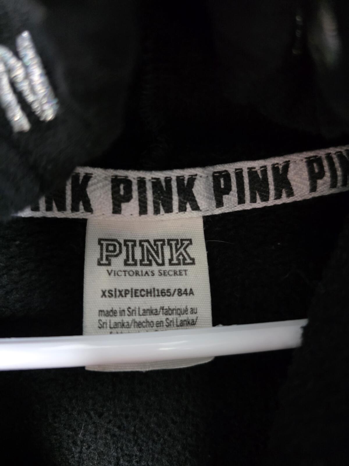 PINK Victoria's Secret Watercolor Sequin Logo Hoodie Black Oversized Pullover XS