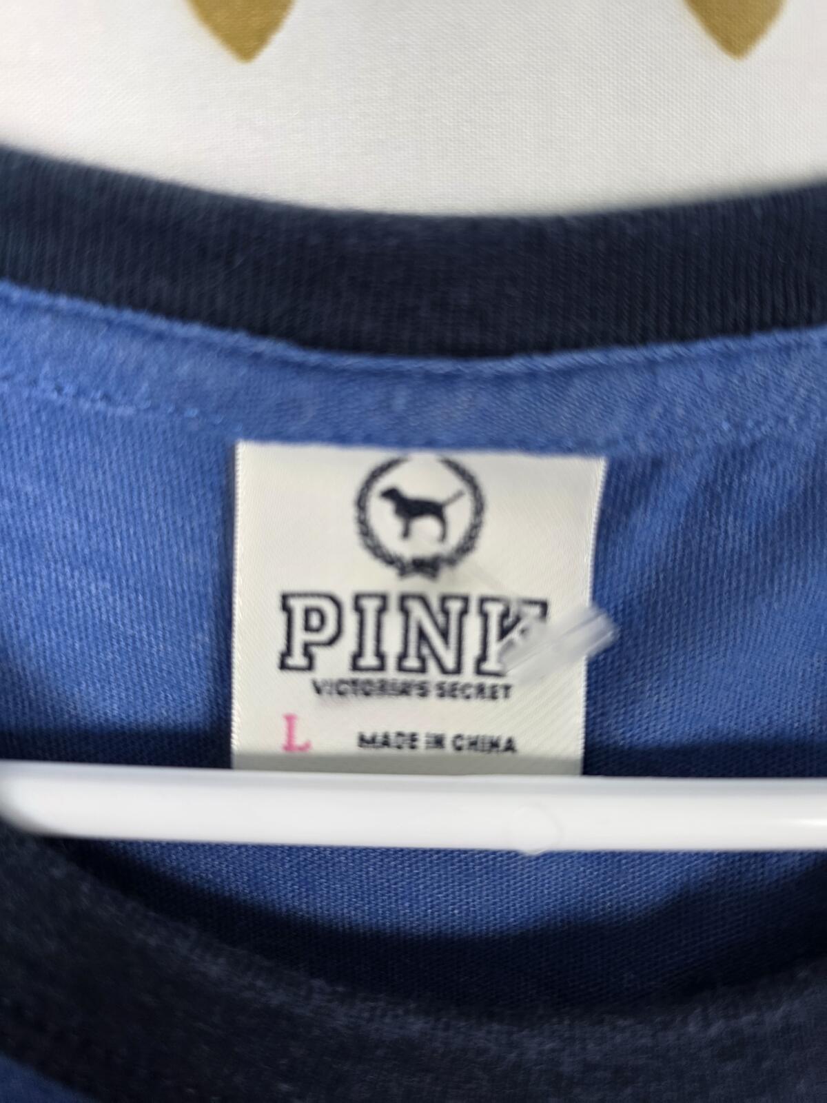 PINK Victoria's Secret Mountain Make Out Ringer Tee Blue Graphic Shirt Large