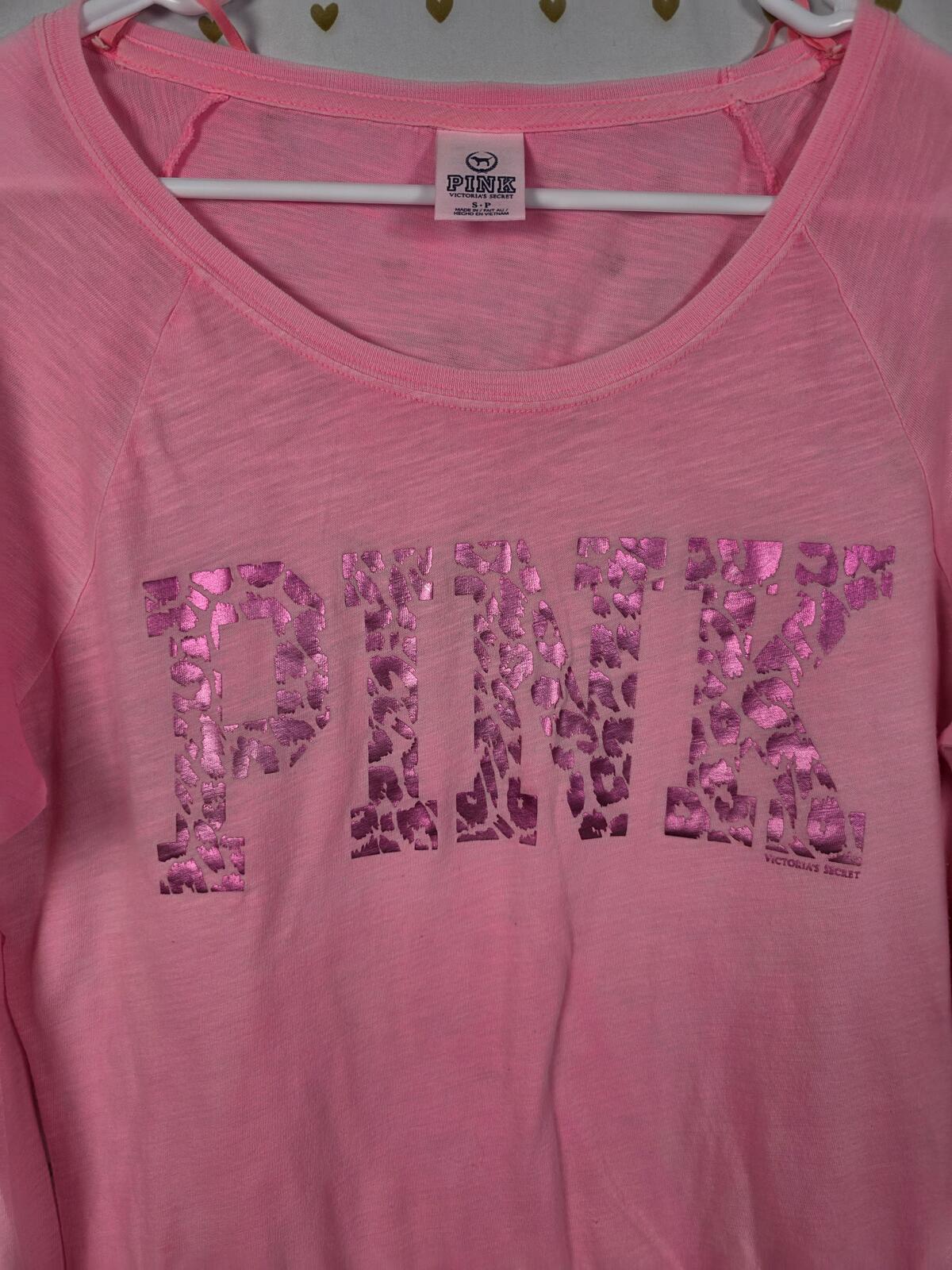 Victorias Secret PINK leopard Cheetah Logo Long Sleeve Slouchy Tee Shirt SMALL