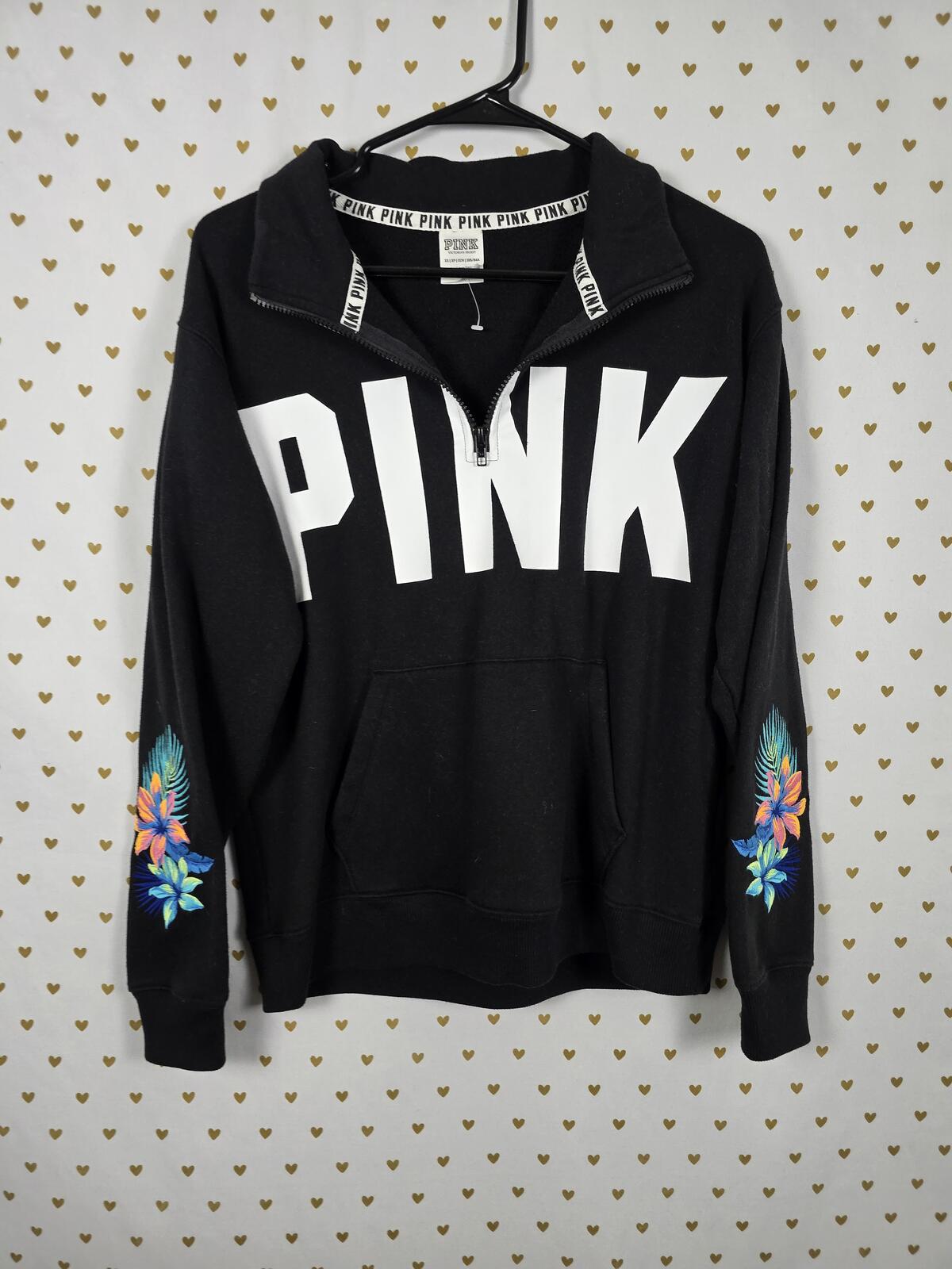 Victorias Secret Pink Embroidered Rare Hibiscus Sweater Shirt XS Oversized