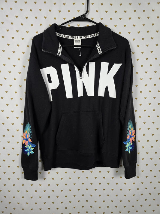 Victorias Secret Pink Embroidered Rare Hibiscus Sweater Shirt XS Oversized