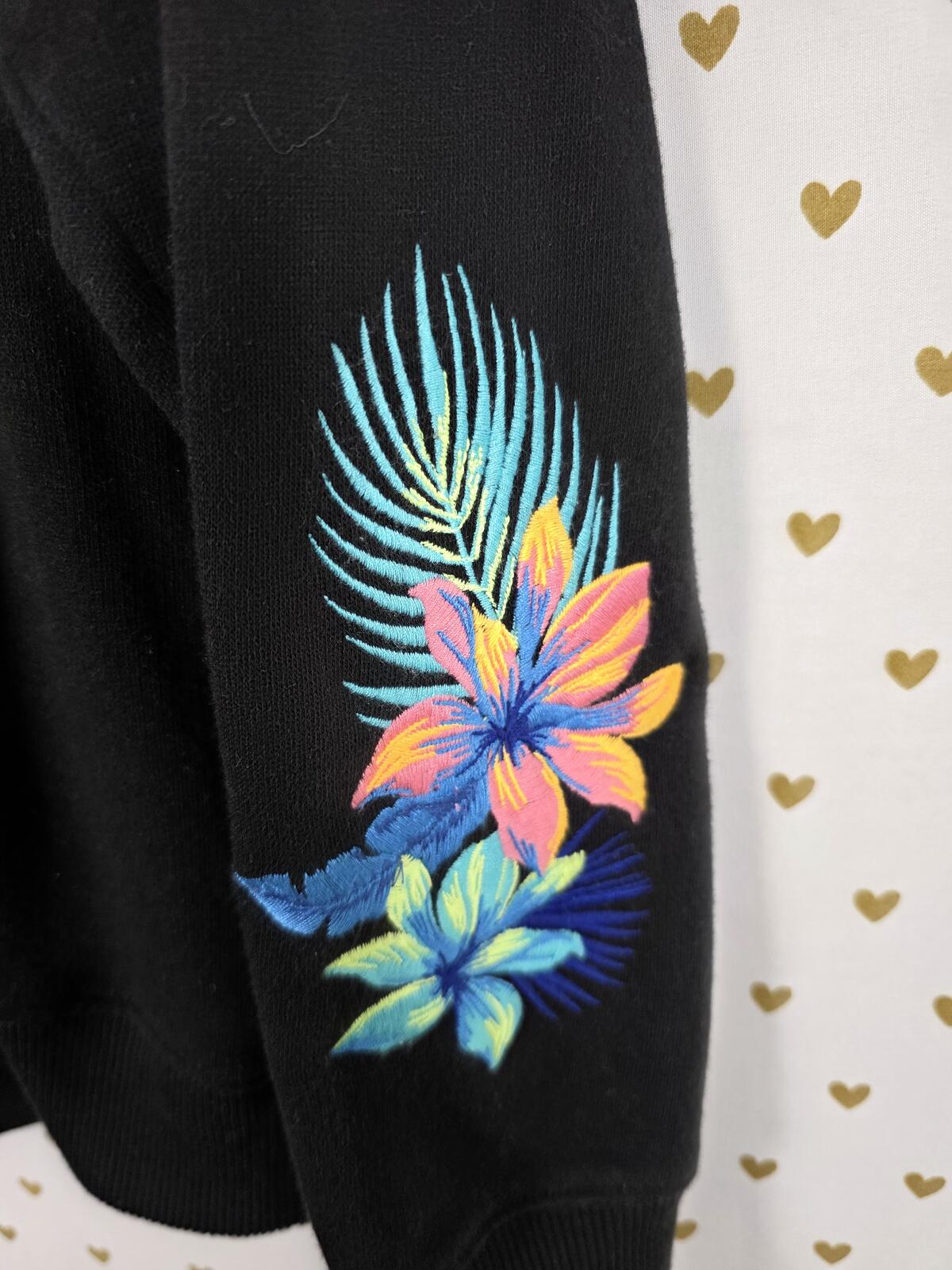 Victorias Secret Pink Embroidered Rare Hibiscus Sweater Shirt XS Oversized