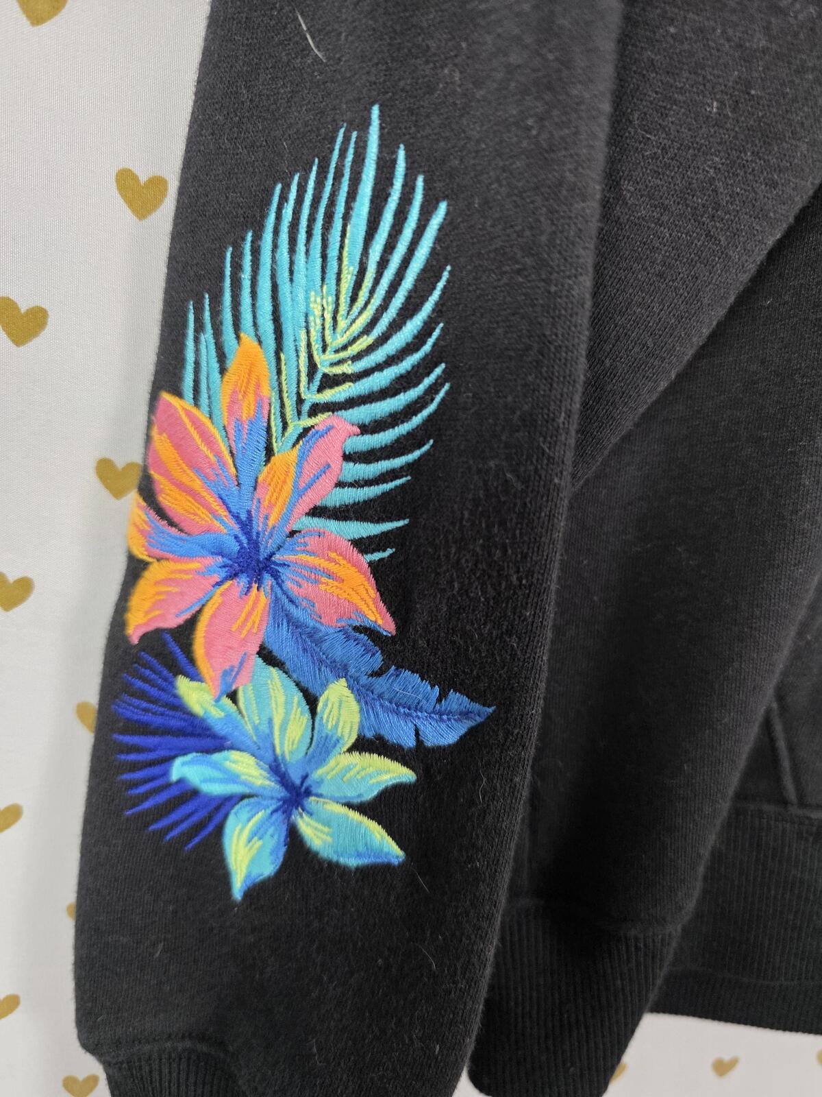 Victorias Secret Pink Embroidered Rare Hibiscus Sweater Shirt XS Oversized