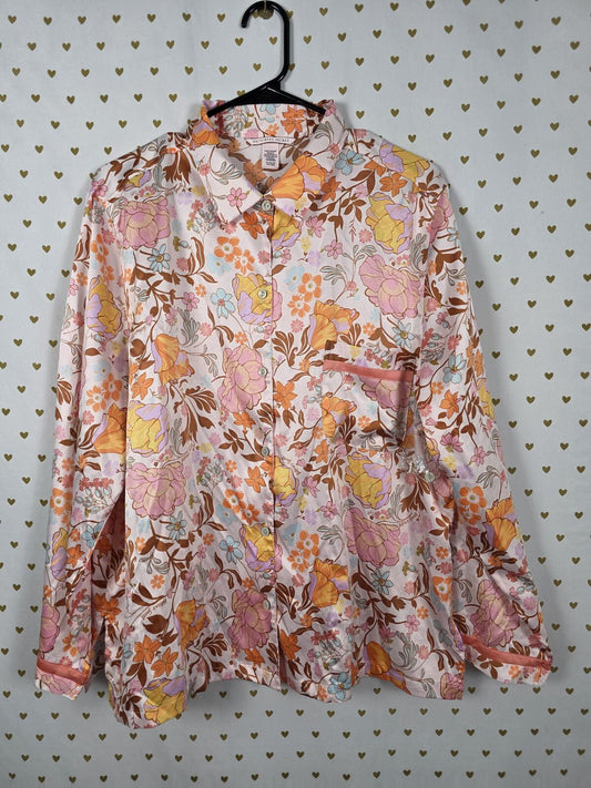 Victorias Secret Satin Silky Sleep Shirt Top Floral XL  New