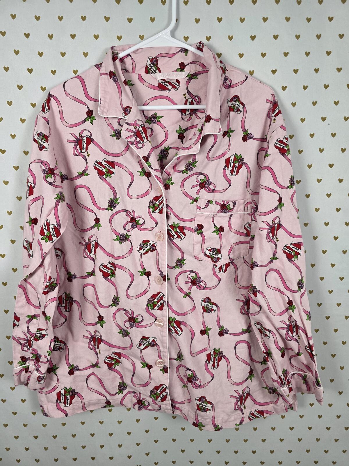 Victorias Secret Flannel Rose Vintage Sleep Shirt Top XL Pajama