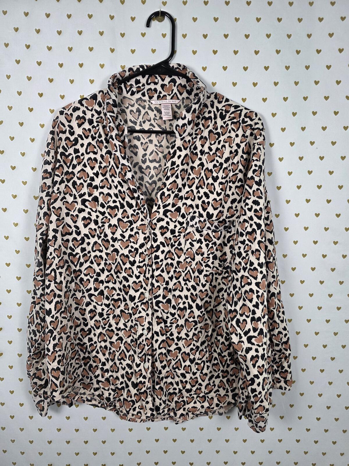 Victorias Secret Leopard Cheetah Pajama Sleep Top Shirt Button Down XL