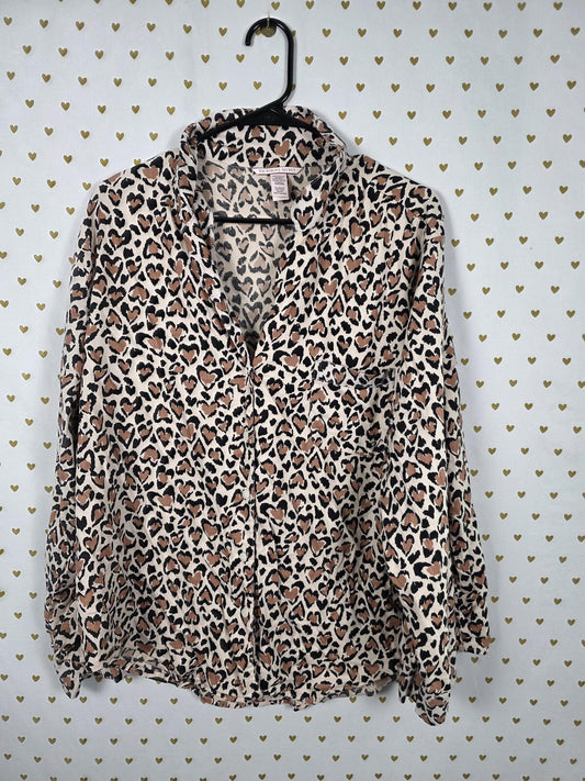Victorias Secret Leopard Cheetah Pajama Sleep Top Shirt Button Down XL