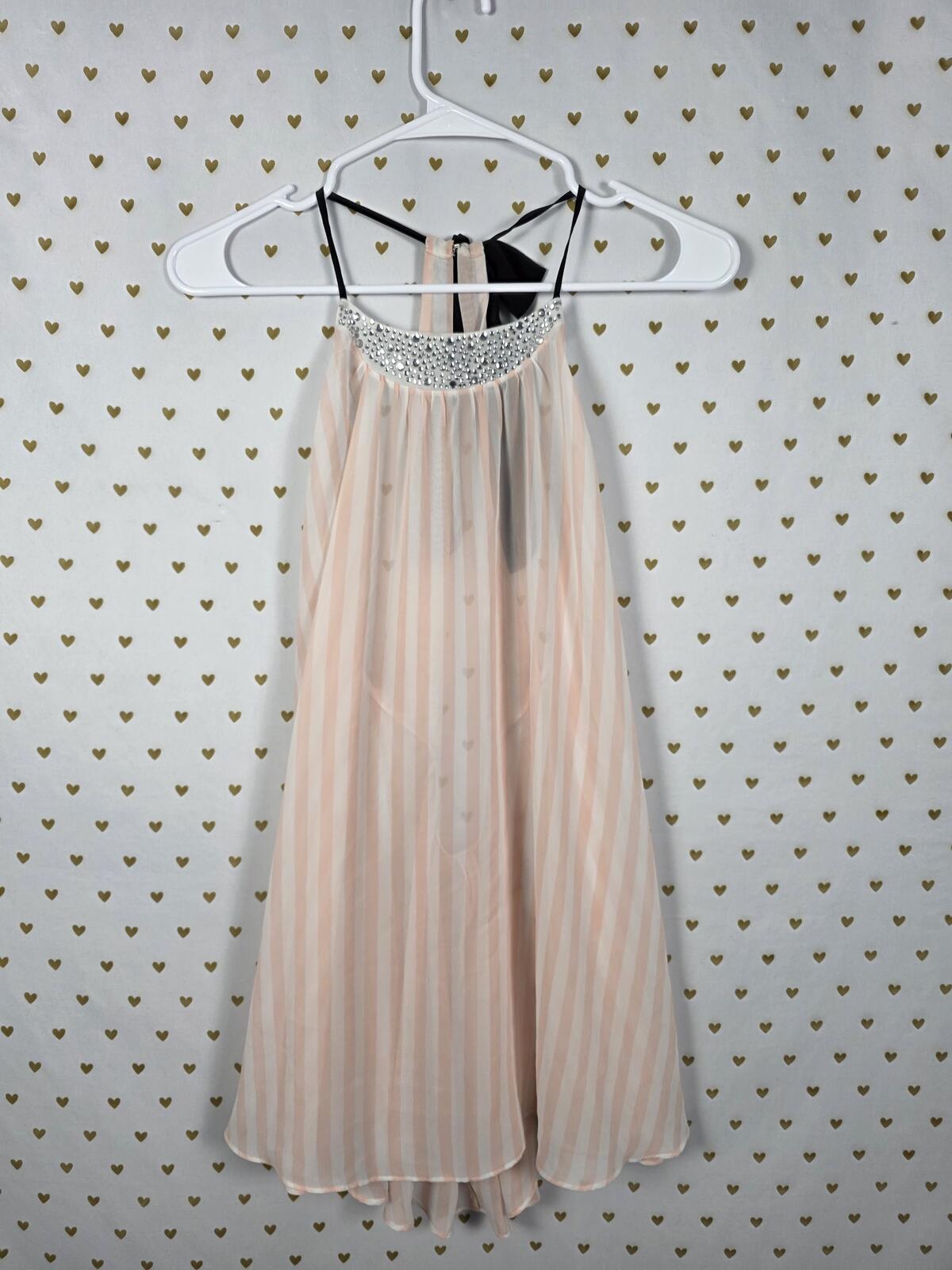 Victoria's Secret Pink Stripe Chiffon Babydoll Tunic Dress Rhinestone Y2K