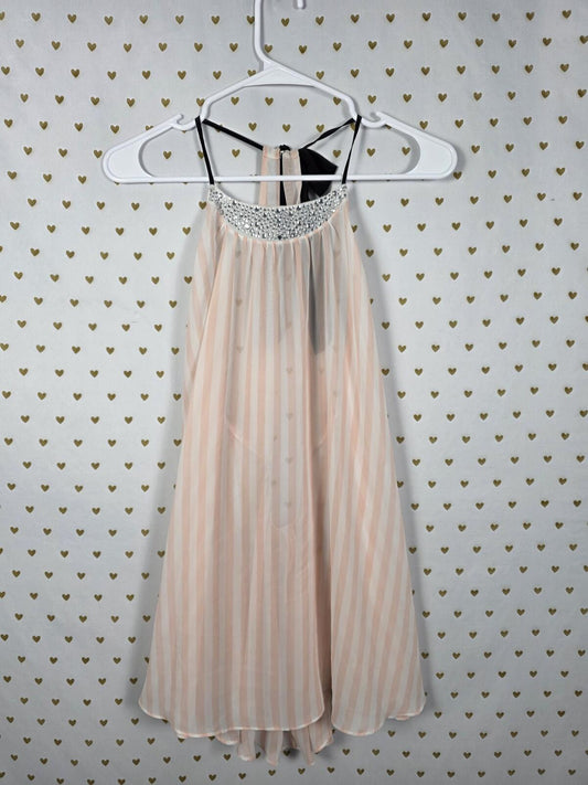 Victoria's Secret Pink Stripe Chiffon Babydoll Tunic Dress Rhinestone Y2K