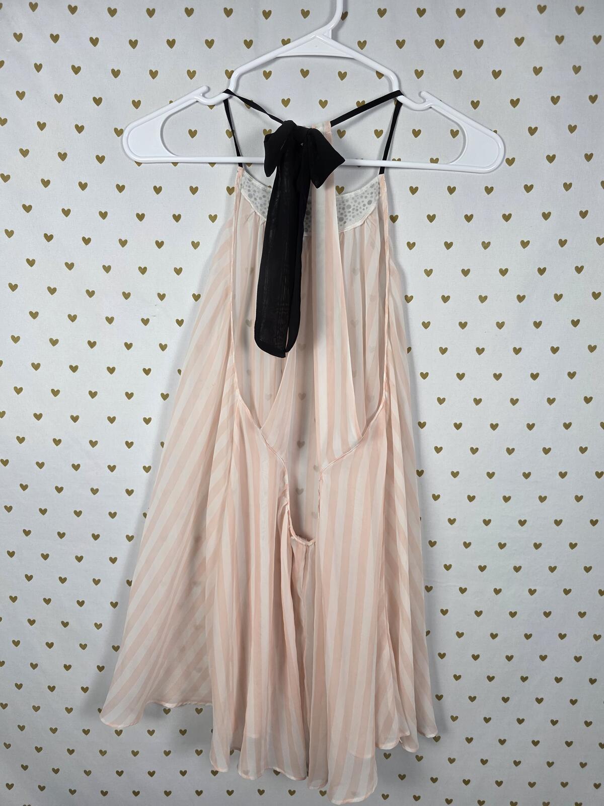 Victoria's Secret Pink Stripe Chiffon Babydoll Tunic Dress Rhinestone Y2K