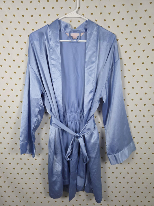 Victorias Secret  Blue Kimono Lounge One Size Fits all Satin Silky Robe