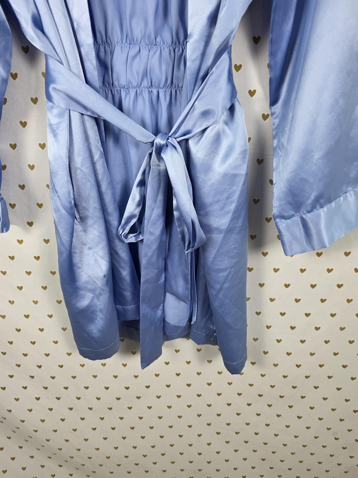 Victorias Secret  Blue Kimono Lounge One Size Fits all Satin Silky Robe