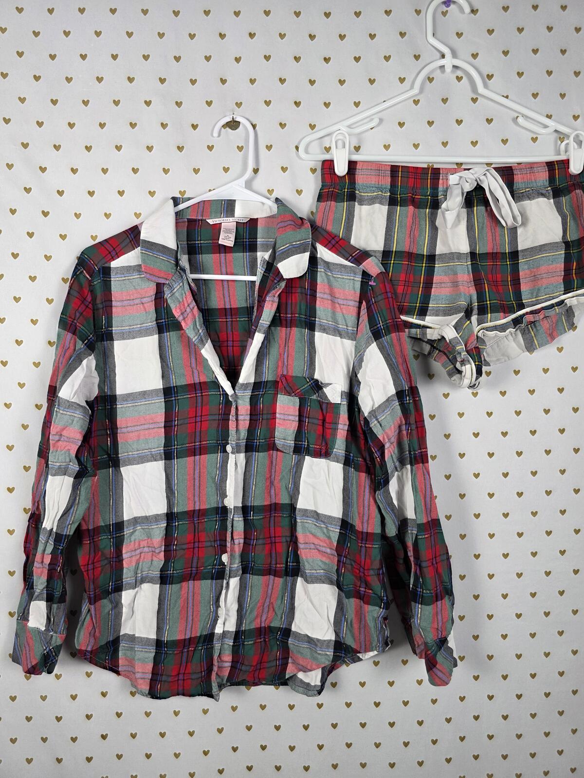 Victorias Secret PLAID Sleep Set Pajama Shirt Shorts 2pc SET MEDIUM
