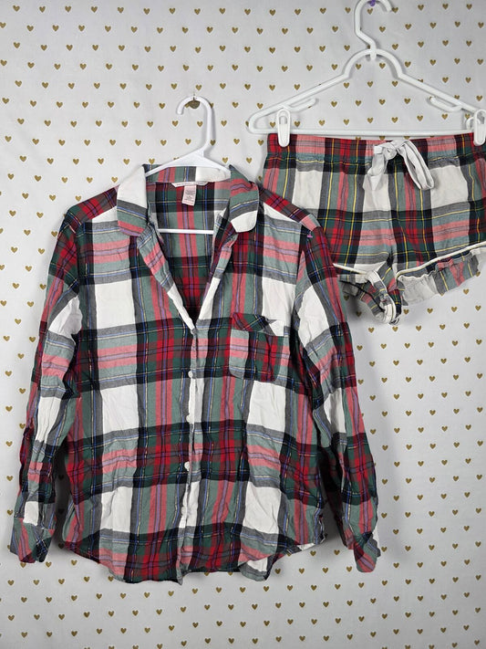 Victorias Secret PLAID Sleep Set Pajama Shirt Shorts 2pc SET MEDIUM