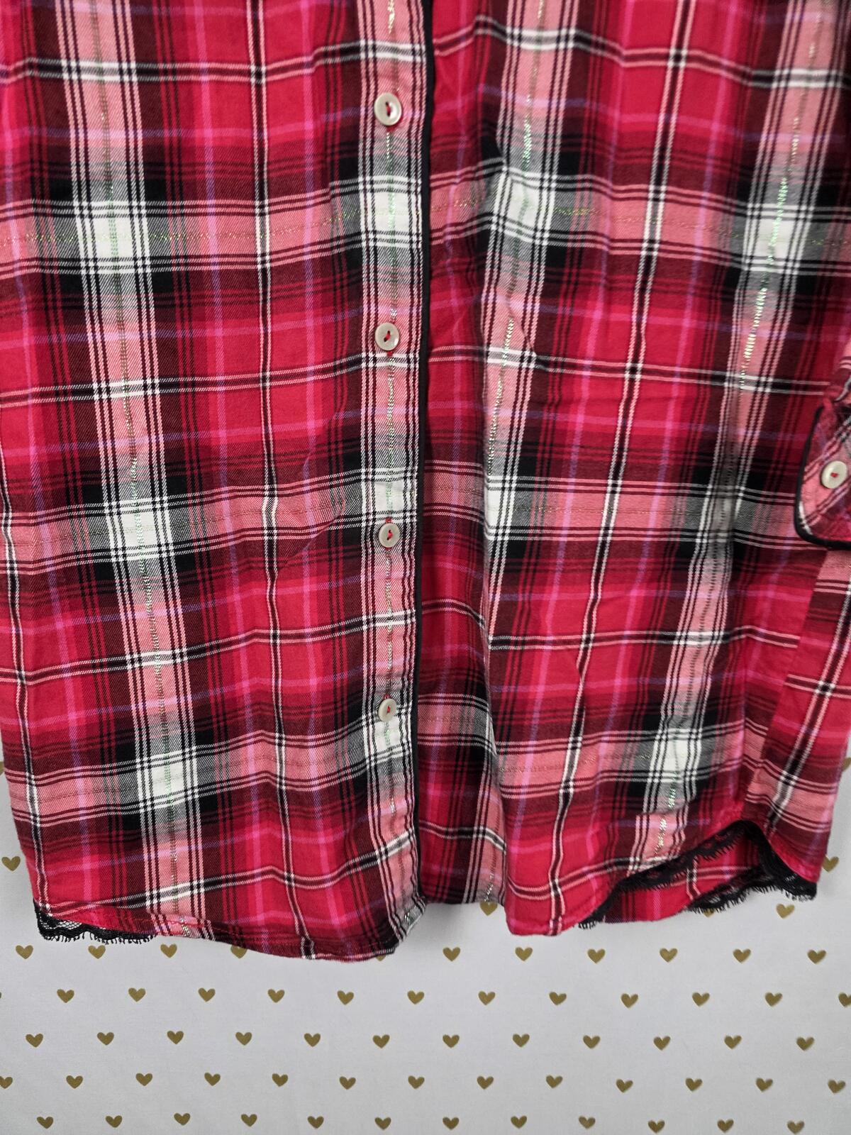 Victorias Secret Red Plaid Pajama Sleep Shirt nightgown Button Down XS