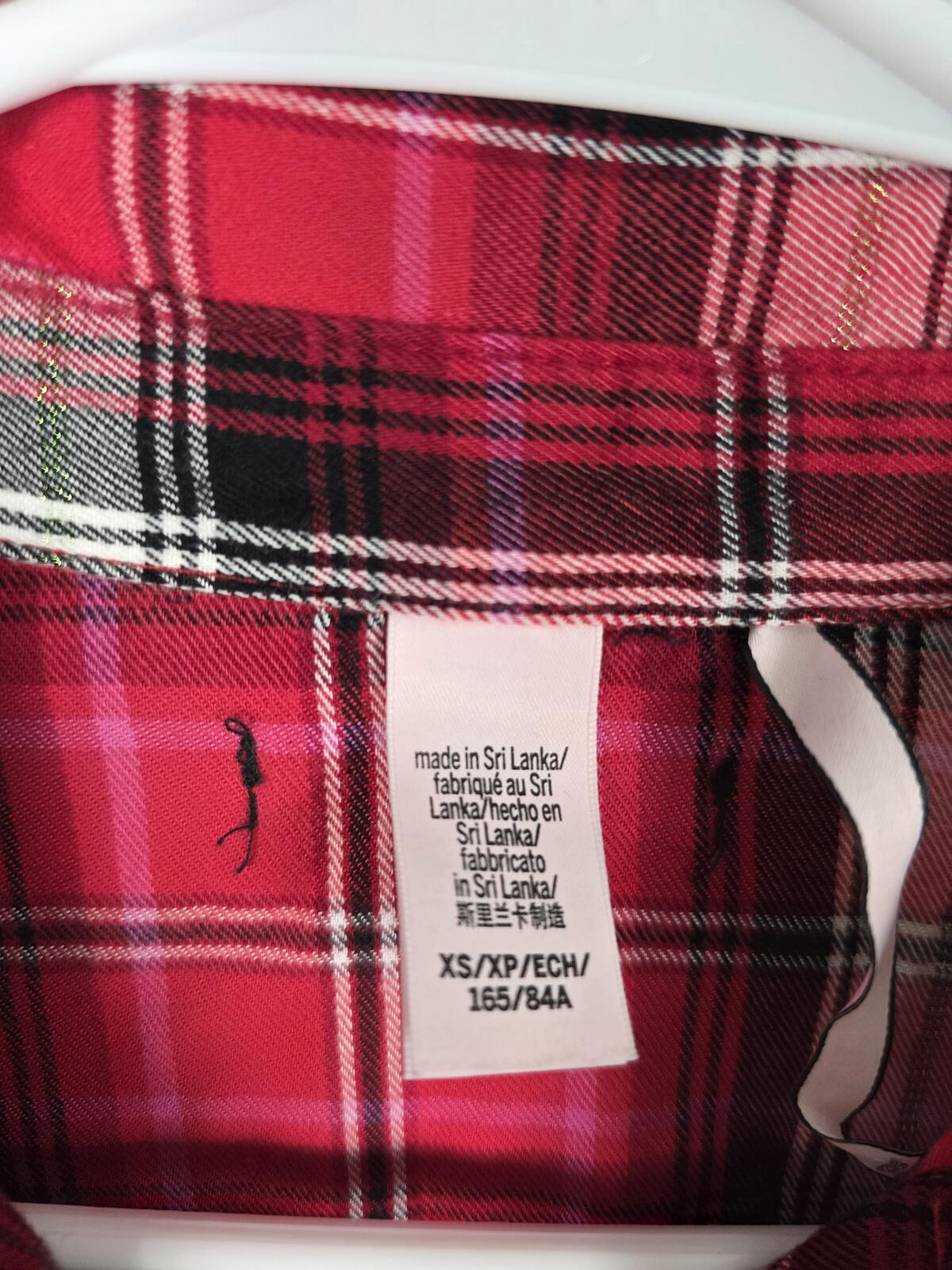 Victorias Secret Red Plaid Pajama Sleep Shirt nightgown Button Down XS