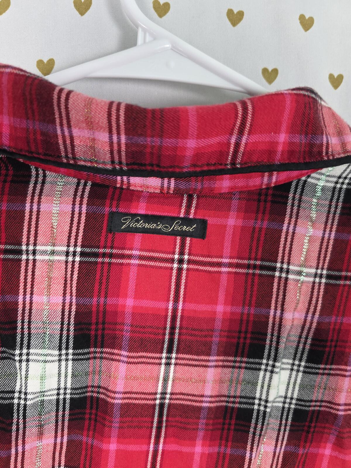 Victorias Secret Red Plaid Pajama Sleep Shirt nightgown Button Down XS