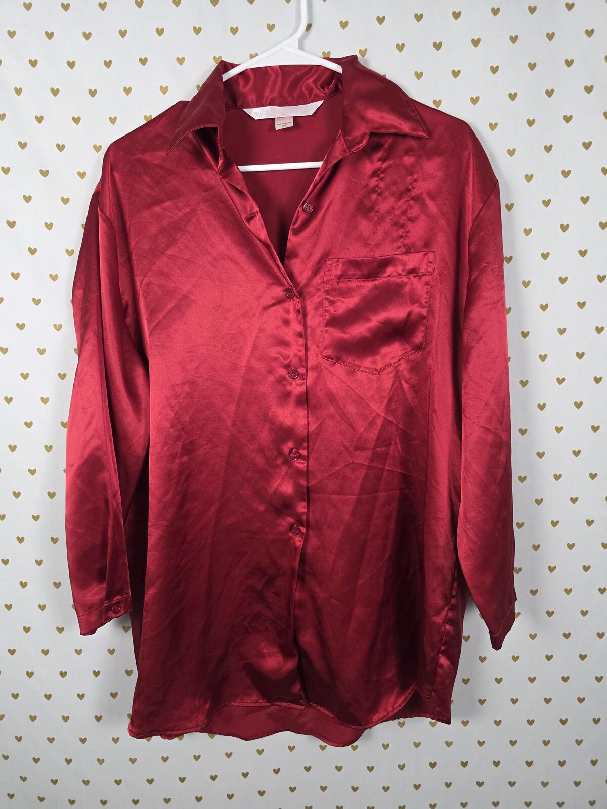 Victorias Secret XS Red Satin Nightgown Sleep Shirt Long silky Pajamas