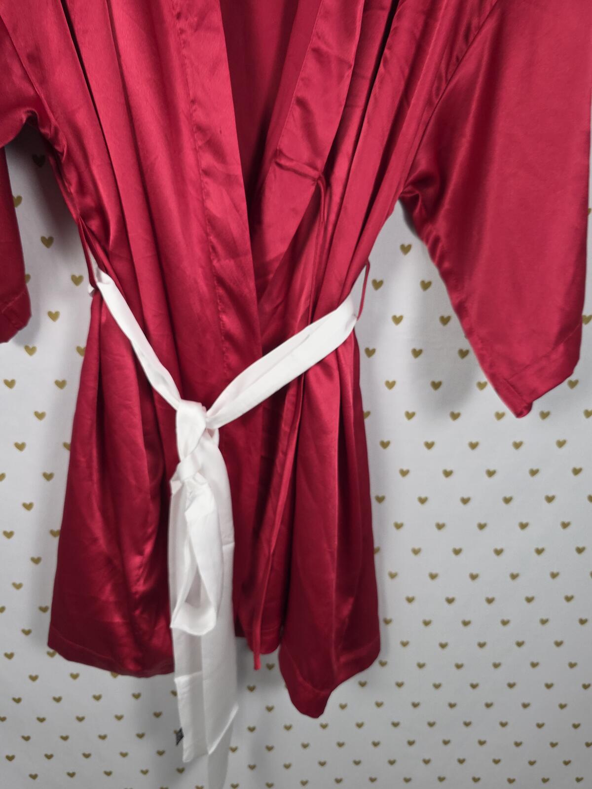 Victorias Secret Satin Silky Robe Red Kimono Lounge Tie Cover Up One Size fits