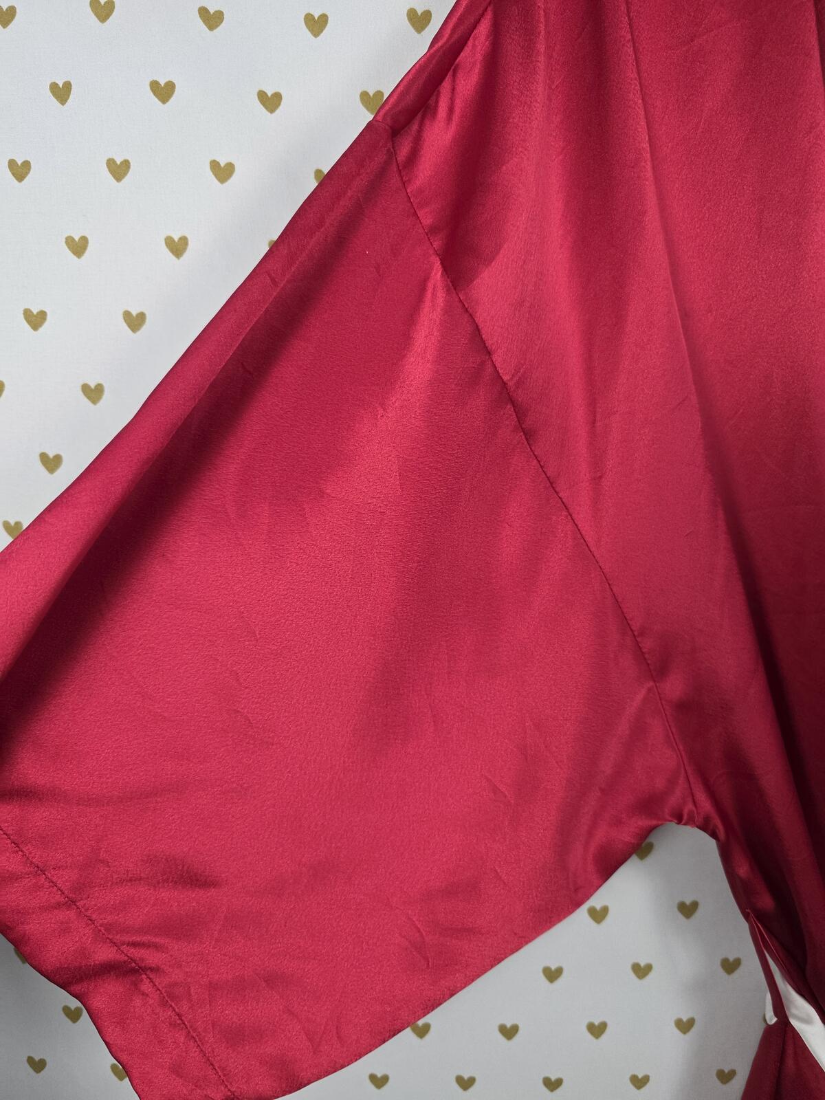 Victorias Secret Satin Silky Robe Red Kimono Lounge Tie Cover Up One Size fits
