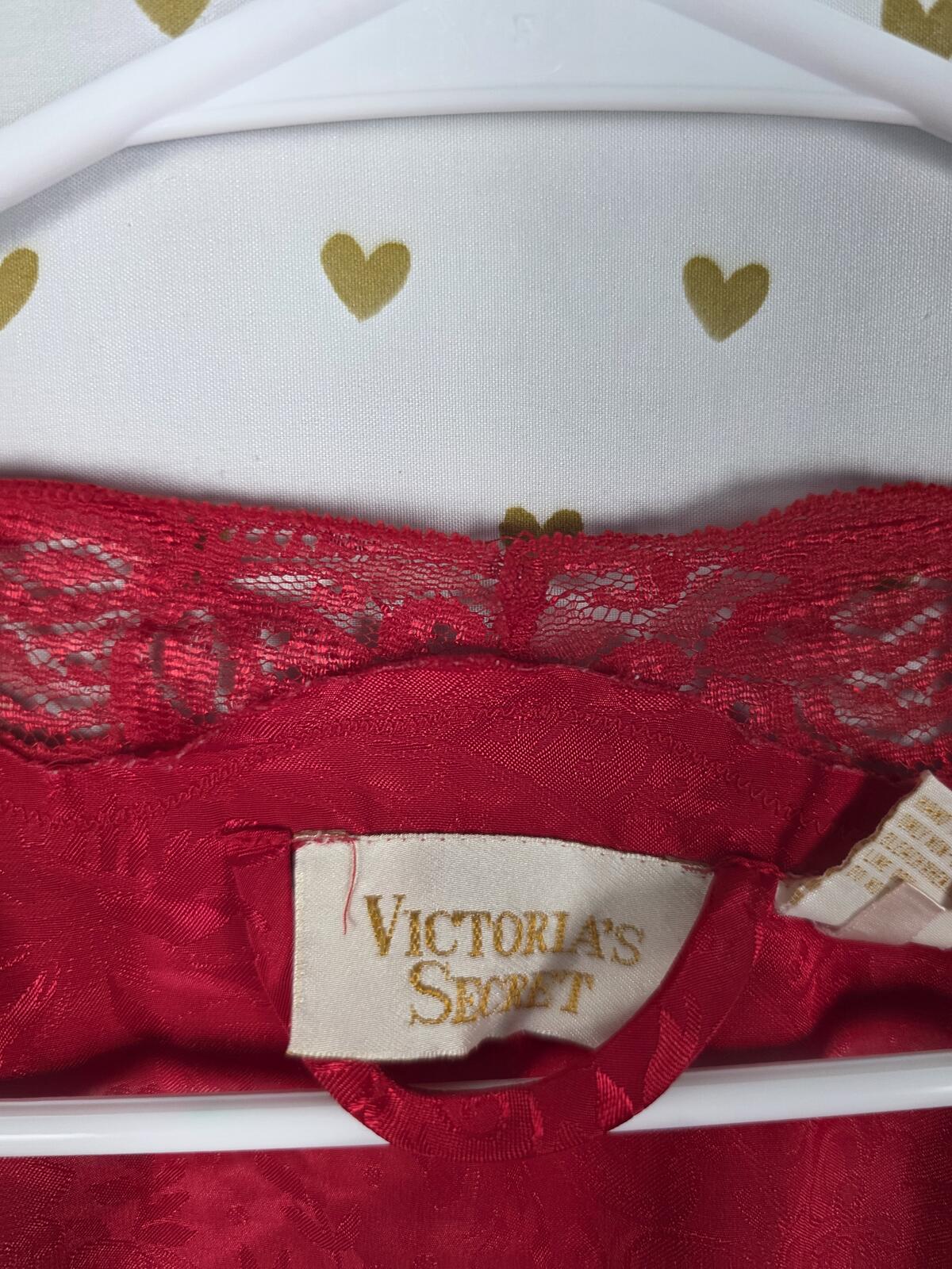 Vintage Victoria's Secret Gold Label Beaded Lace Jacquard Robe Red Kimono